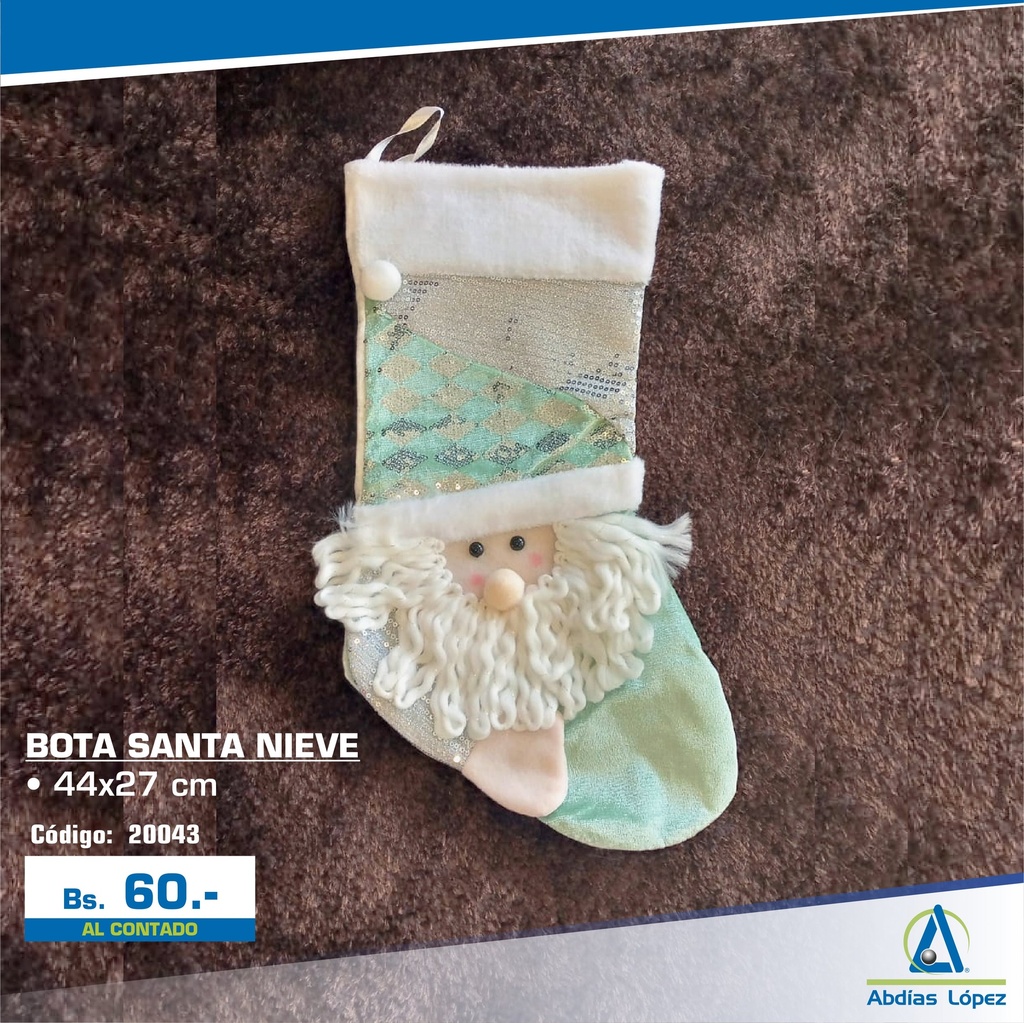 BOTA SANTA NIEVE VERDE PLATEADO 44X27CM P-831-2787-321016-22C