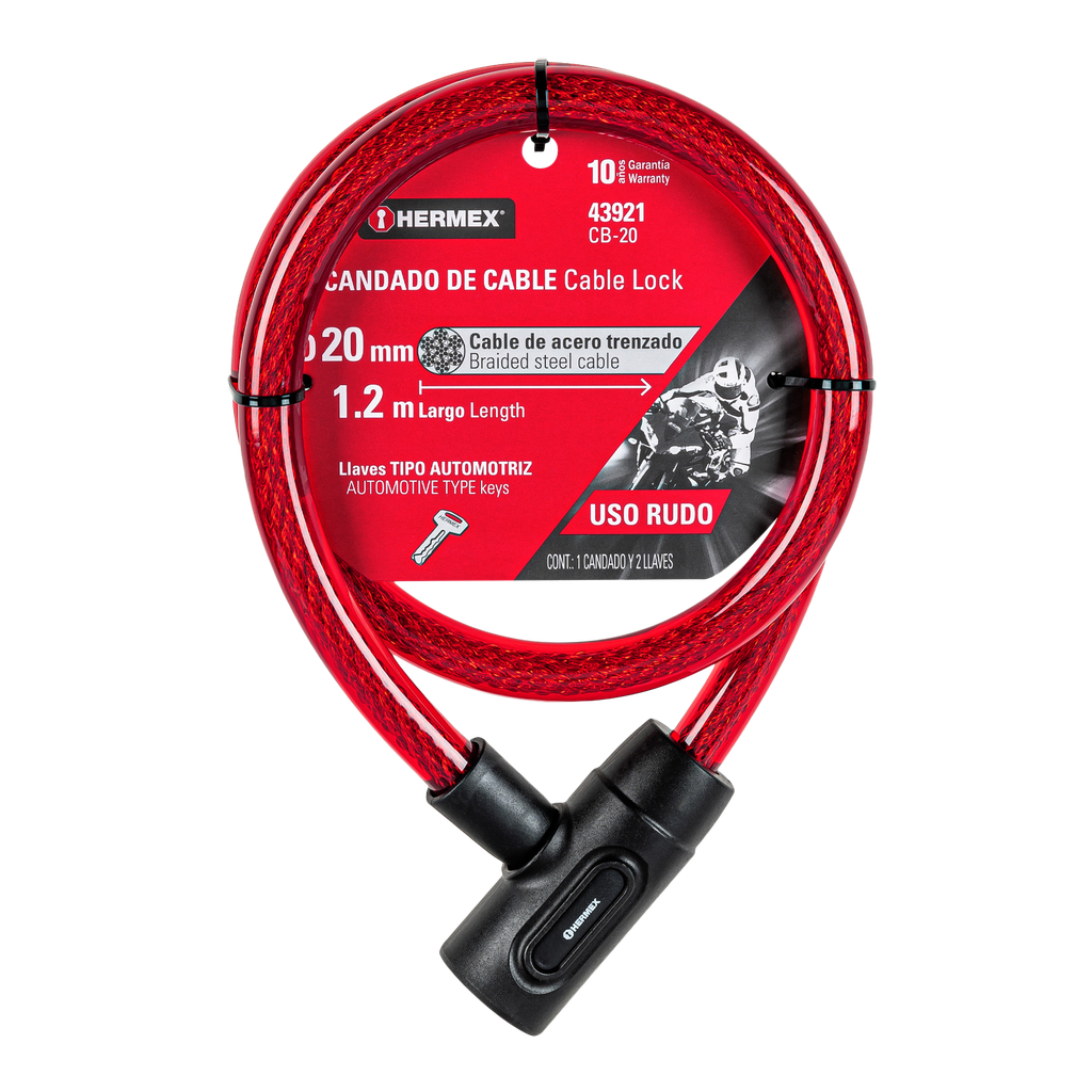 CANDADO DE CABLE CON LLAVE DE 120CM X 20 MM P-HR-43921