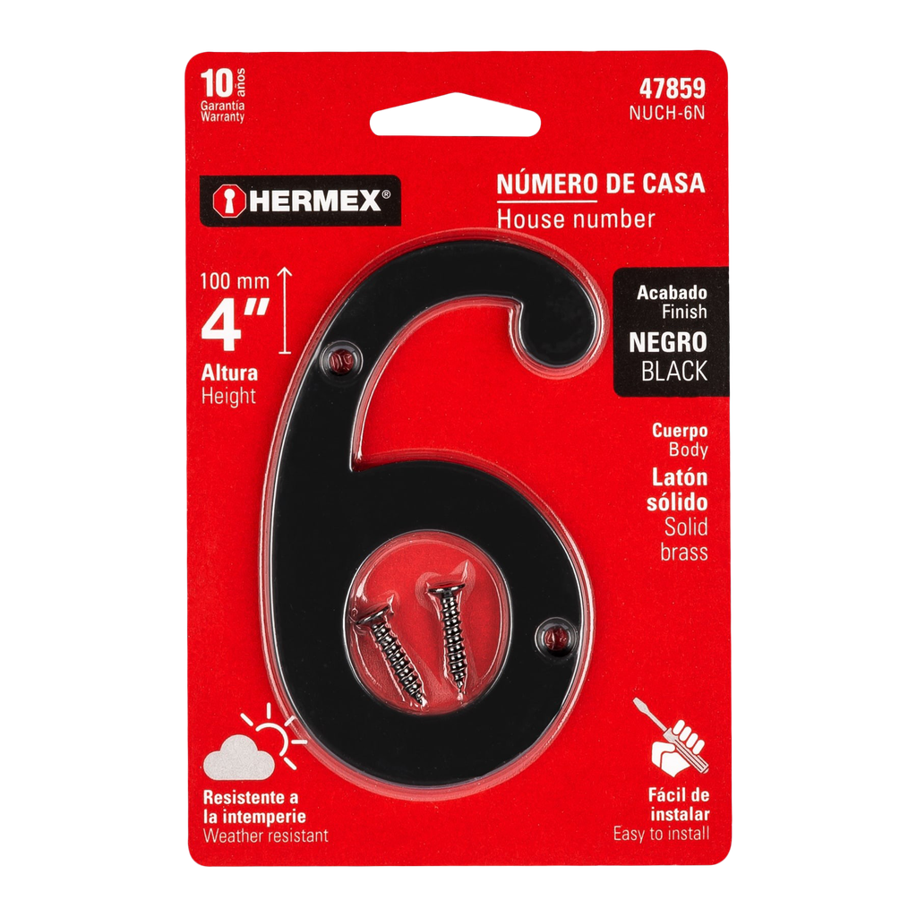 NUMEROS METALICOS DE 4" NUMERO 6 DE LATON SOLIDO P-HR-47859