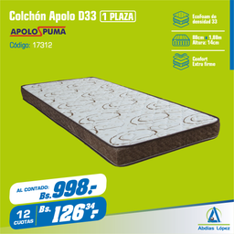 [I-17312] COLCHON APOLO D33 17CMX1.88MX88CM PALHA MR P-11004982